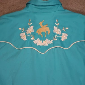 Camisa Western Roper Para Hombres Talla 2XL Perla Broches Bordados Azul Vaquero De Colección - Imagen 1 de 8