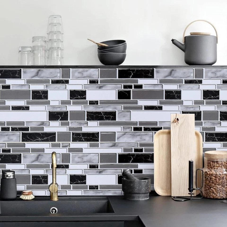 Livebor Peel and Stick Kitchen Wallpaper Backsplash 11.8 .7 Black/White