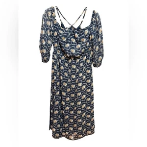 Club Monaco Tansa Kleid in tiefem Saphirblau Blumenmuster Metallic Gr. 2 - Bild 1 von 16