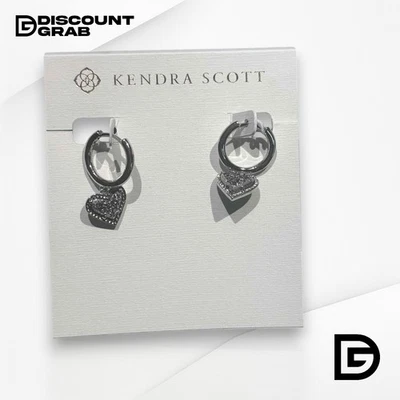 Kendra Scott Heart Huggie Earrings – Silver – Platinum Drusy Stone - Image 1 of 3