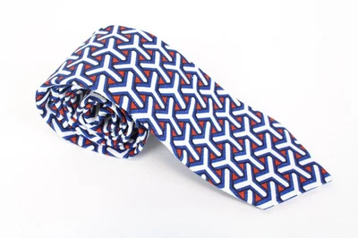 SUITSUPPLY Men's Tie 148 x 8 cm Knit Blue Linen Cotton Graphic Blend Formal * - Image 1 of 4