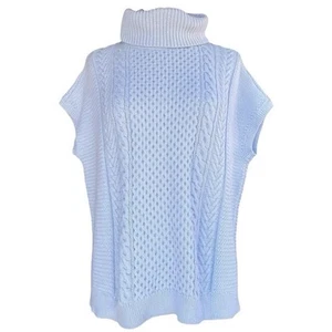 New Lilla P Turtleneck Cowl Cable Knit Boxy Sweater Top Pastel Blue Size M/L - Imagen 1 de 7