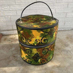 60s Bagmaster USA Dupont Zepel MOD print jungle tone hatbox travel luggage wigs - Picture 1 of 17