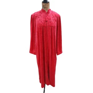 VTG Classic Elements Womens M Red Velour House Coat Robe Full Zip Grannycore NWT - Picture 1 of 10