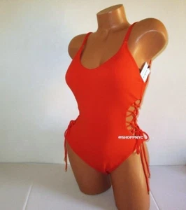 Robin Piccone Aubrey Schnürung einteiliger Badeanzug Größe 12 Persimmon 188 $ Neu mit Etikett - Bild 1 von 11