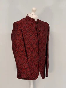 Men's Banarsi Red Black Prince Jacket - Picture 1 of 4