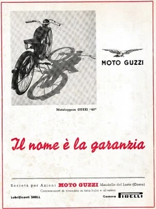 PUBBLICITA' 1950 MOTO GUZZI  MOTOLEGGERA GUZZI 65 MANDELLO DEL LARIO COMO - Foto 1 di 1