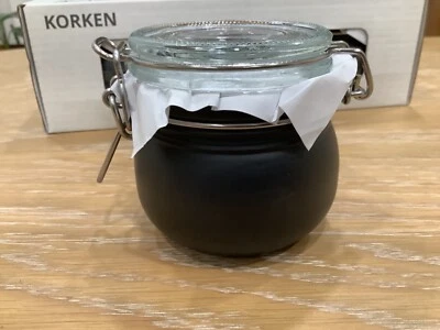 IKEA KORKEN TARRO NEGRO con tapa de vidrio transparente paquete de 3 4 oz 105.798.92 ¡NUEVO!! Foto 1 de 4