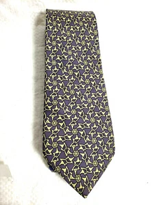 Hermes Paris Mens tie 100% Silk Purple Beige patterned slim/short France - Picture 1 of 6