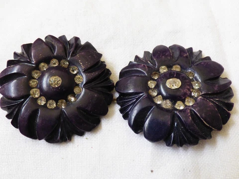 Vintage old Art  Deco decorative rhinestones lot of 2  buttons 1.5" in diameter Cover