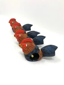 Roosters Individual Napkin Rings Holders Hand Painted - Picture 1 of 5