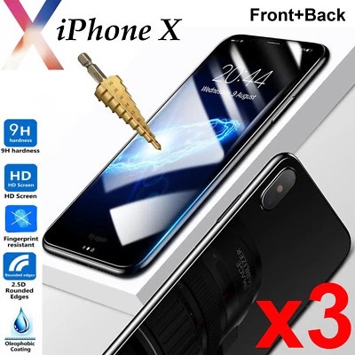 x3 Protector Pantalla Cristal Templado 9H para Apple iPhone X Frontal + Trasero Foto 1 de 4