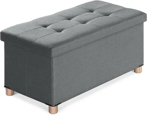 30 Inches Folding Storage Ottoman Bench with Wooden Feet and Lid, Linen Fabric B - Picture 1 of 7