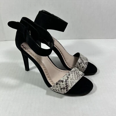 G.I.L.I. Black Suede 6.5 Medium Ankle Strap Stilettos Dress Shoes Heels - Image 1 of 4