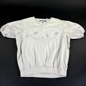 Vintage 80s Large Beige 1/4 Button Pullover Short Sleeve European Shirt Costume - Picture 1 of 9