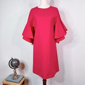 NWOT Carolina Herrera Shift Dress Ruffle Sleeve Pink Size 0 Classic Feminine - Picture 1 of 15