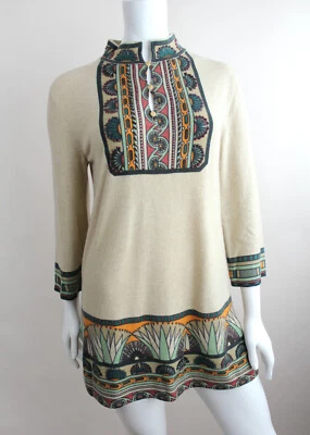 Nuevo con etiquetas Suéter Neiman Marcus Cachemira Boho Cuentas Babero Retro Hippie Túnica Larga Mod S Foto 1 de 4