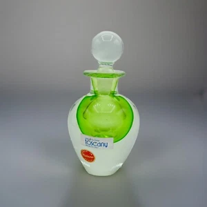 Vintage Hand Blown Murano Sommerso Perfume Bottle Green Clear Toscany Italy - Picture 1 of 9