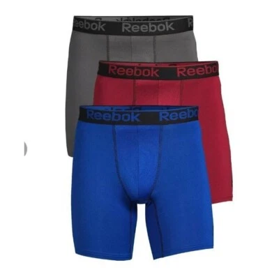 NOVO! Pacote com 3 cuecas boxer Reebok desempenho vermelho azul cinza masculino tamanho GG - Imagem 1 de 2
