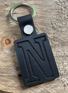 N Letter Initial Name Keyring Alphabet Leather Keychain Fob Gift Black - Picture 1 of 2