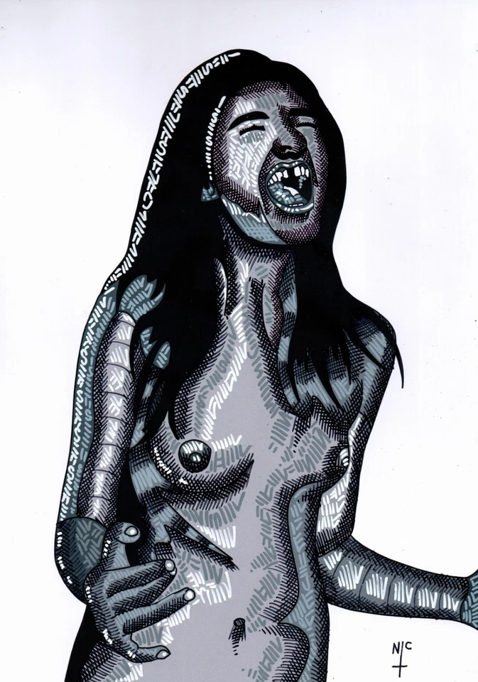 a4 entintado, arte desnudo, mujer, dibujado a mano en papel de arte, belleza, cuerpo Foto 1 de 1