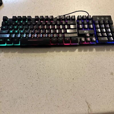 Rii RK100+ Multiple Color Rainbow LED Backlit Large Size USB Wired Mechanical Fe - Image 1 of 4