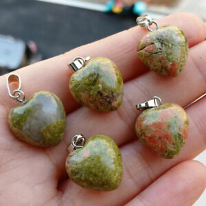 5pcs Unakite Jasper Gems Stone Heart Pendants Chakra Reiki Healing Amulet
