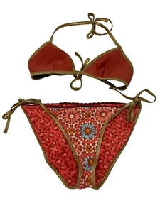 Aerie Womens Bandeau Swimsuit Bikini Set Size L Multicolor Floral Leopard Beach - Picture 1 of 8