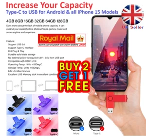 TYPE C 2 in 1 Photostick USB Memory Stick Flash Pen Drive Samsung/iPhone 15/PC - Afbeelding 1 van 13