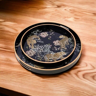 Set of Two Leopard Design Serving Trays Dinner Party Tray With Handles - Image 1 of 4