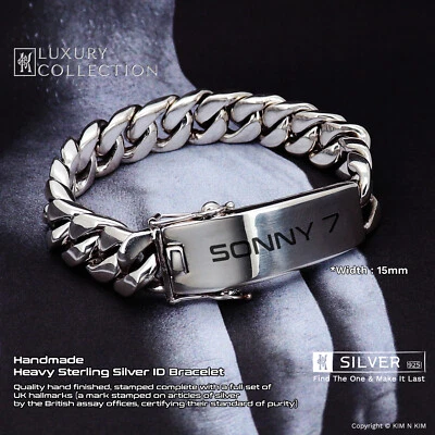 Handmade Heavy Sterling Silver ID Curb Bracelet ✔️Solid silver ✔️Quality - Image 1 of 4