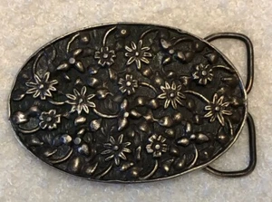 Vtg Daisy Swirl Brass Boho Hippy 1971 Bergamot Belt Buckle L-48 - Picture 1 of 5