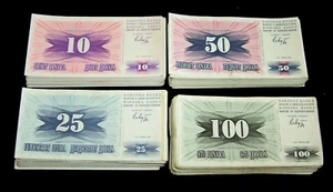 100 x BOSNIA & HERZEGOVINA banknotes-25 x 10/25/50/100 Dinara / P10-13 / 1992 - Picture 1 of 2