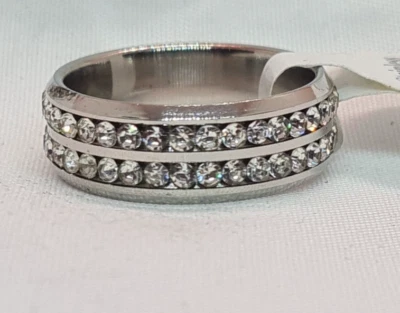 Edelstahl Ring mit 2 Strassreifen Gr.17-21 - Bild 1 von 4