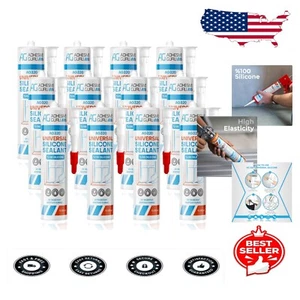 Universal Clear Silicone Sealant 12 Pack - Low Odor, Fast-Drying & UV Resistant - Picture 1 of 10