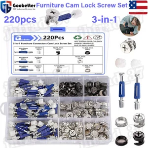 220pcs 3-in-1 Furniture Connectors Cam Lock Nuts and Cam Screw Set for Furniture - Picture 1 of 14