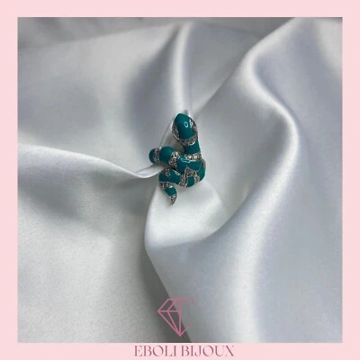 Anello argento 925 donna smaltato azzurro Swaroski e cristallo forma serpente - Immagine 1 di 4