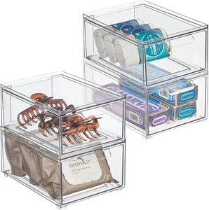 New-Plastic Bathroom Organizer Bin w/Pull Out Drawer - Slim Stackable St - Picture 1 of 6