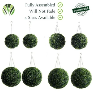 Best Artificial Pair of Green Boxwood Buxus Topiary Ball grass hanging garden - Picture 1 of 27