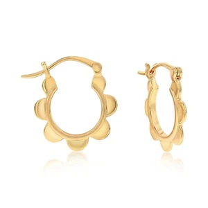 14K Yellow Gold Plated Floral Hoop Earrings Unisex Dangle Earrings For Women - Picture 1 of 4
