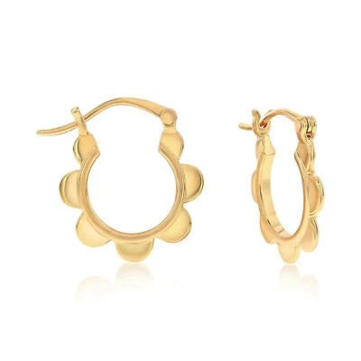 Pendientes de aro florales enchapados en oro amarillo de 14K unisex para mujer Foto 1 de 4