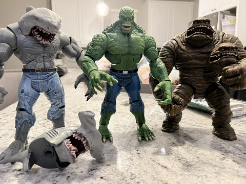 DC Mattel CNC Action Figures Clay-face King Shark And Killer Croc W/ Extra Heads Cover