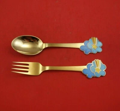 Christmas by A. Michelsen Sterling Silver Fork and Spoon Set 2pc 1975 Vermeil - Image 1 of 3