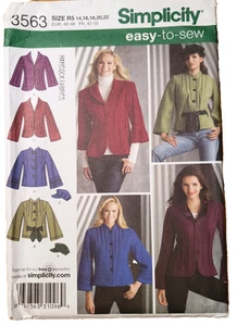 Simplicity Sewing Pattern 3563 Misses' Jackets Hat Fleece Wool Front Tucks 14-22 - Picture 1 of 4
