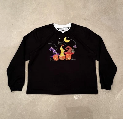 Suéter Vintage Años 90 Blanco Ciervo Halloween Bordado Calabazas Talla Grande Para Mujer Foto 1 de 4