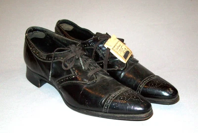 Old Antique Vtg C 1920s Deadstock Womens Edwardian Black Leather Shoes Size 5 - Image 1 of 4