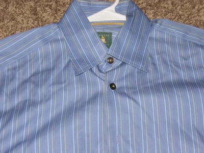 Camisa ROBERT TALBOTT Para Hombre Mediana Abotonada Azul Verde Lima Rayas Ajuste Ajustado Foto 1 de 4