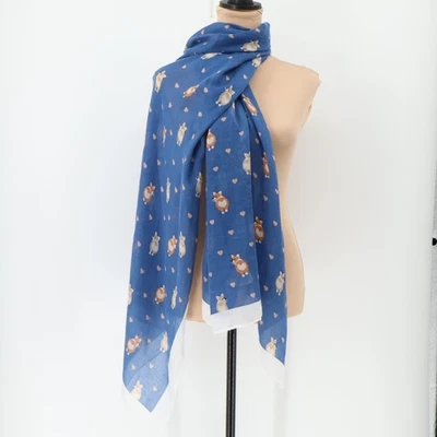 全新带标签 Bass Corgi 狗围巾披肩女式蓝色白色心形新奇缺陷 68x34 — 第 1/4 张图片