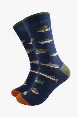 SOCK TALK UK RIVER FISH BLUE ALL OVER STYLE MENS PAIR OF NOVELTY SOCKS