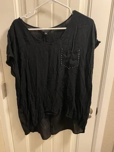 Rock Republic L Top Black Rayon Blouse Metal Bling Accents Large Shirt Lg - Picture 1 of 8